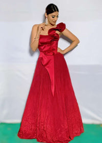 Anushka Ranjan in Kalki Scarlet Red Gown In Crepe And Dupion With Fancy Ruffle Details