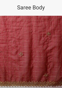 Apple Red Saree In Organza With Woven Checks And Cut Dana Embroidered Border Along With Unstitched Blouse