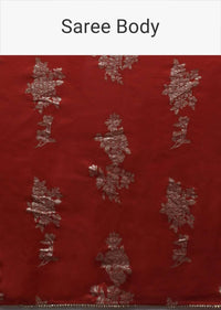 Apple Red Saree In Silk Blend With Weaved Floral Motifs In Repeat Pattern Online - Kalki Fashion