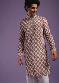 Apple Red Kurta Set In Art Silk With Cut Dana, Beads, And Motifs