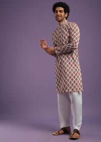 Apple Red Kurta Set In Art Silk With Cut Dana, Beads, And Motifs