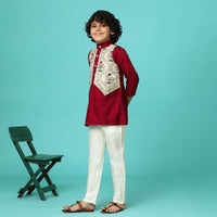 Apple Red Printed Kurta And Pant Set In Cotton