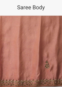 Apricot Blush Dupion Silk Saree With Gotta Patti Embroidered Floral Buttis