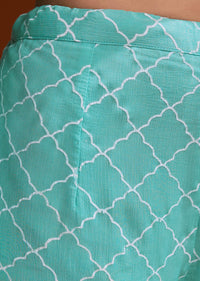 Aqua Blue Printed Chinon Sharara Set With Cut Dana And Sequins