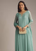Aqua Green Chinon Anarkali Suit With Cutdana And Sequins Work