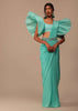 Aqua Blue Crepe Saree With Fancy Sleeves Organza Blouse