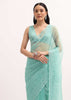 Aqua Blue Embroidered Organza Saree With Unstitched Blouse