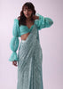 Aqua Blue Pre Stitched Sequins Saree With Rushing Blouse