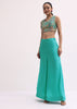 Aqua Blue Printed Palazzo Set With Jacket