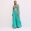 Aqua Blue Printed Palazzo Set With Jacket