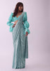 Aqua Blue Pre Stitched Sequins Saree With Rushing Blouse