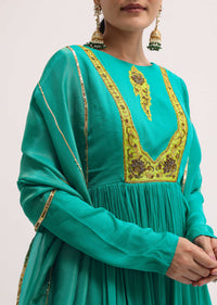 Aqua Green Chiffon Anarkali With Tissue Dupatta