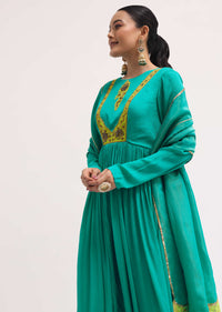 Aqua Green Chiffon Anarkali With Tissue Dupatta