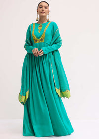 Aqua Green Chiffon Anarkali With Tissue Dupatta