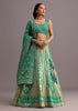 Aqua Green Embroidered Choli With Banarasi Weave Lehenga And Dupatta