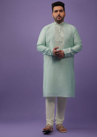 Aqua Green Embroidered Kurta Set