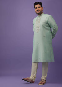 Aqua Green Embroidered Kurta Set