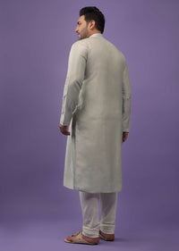 Aqua Green Kurta Set With Gotta Embroidered Yoke In Silk