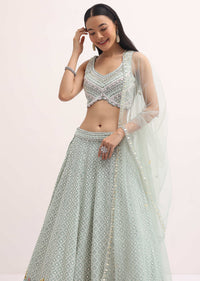 Aqua Green Lehenga With Embroidered Choli And Dupatta