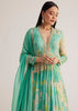 Aqua Green Printed Anarkali With Embroidered Dupatta