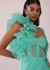 Aqua Green Corset Saree Gown In Crepe With One Side Organza Ruffle