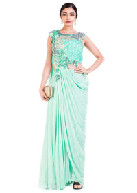 Aquamarine Draped Jumpsuit Saree