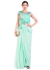 Aquamarine Draped Jumpsuit Saree.