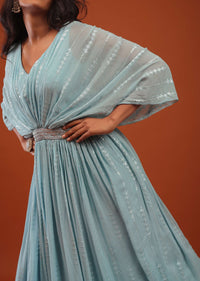 Aquatic Blue Thread And Sequins Embroidered Georgette Kaftan Gown