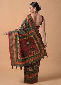 Ash Black Saree In Silk With Printed Patola Motifs In Repeat Pattern Online - Kalki Fashion