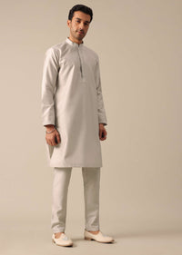 Ash Grey Jacket And Kurta Set With Floral Motifs