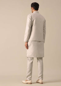 Ash Grey Jacket And Kurta Set With Floral Motifs