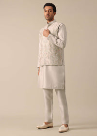 Ash Grey Jacket And Kurta Set With Floral Motifs