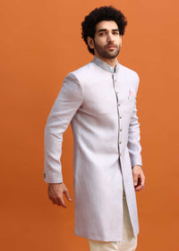 Ash Grey Silk Nawabi With Self Work For Men