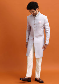 Ash Grey Silk Nawabi With Self Work For Men