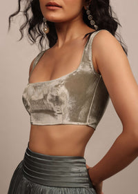 Ash Grey Sleeveless Blouse With Scoop Neckline In Velvet