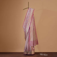 Onion Pink Banarasi Silk Saree In Fancy Silver Gold With Unstitched Blouse