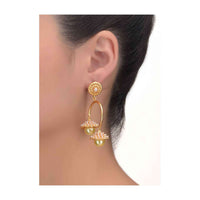 Asymmetric Hanging Earrings With Pearl Inset Double Jhumkas Online - Kalki Fashion