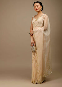 Autumn Blonde Saree In Organza With Cut Dana Embroidered Scallop Cut Border In Delicate Modern Motifs