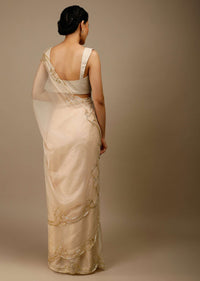 Autumn Blonde Saree In Organza With Cut Dana Embroidered Scallop Cut Border In Delicate Modern Motifs