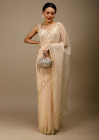 Autumn Blonde Saree In Organza With Cut Dana Embroidered Scallop Cut Border In Delicate Modern Motifs