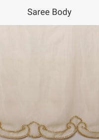 Autumn Blonde Saree In Organza With Cut Dana Embroidered Scallop Cut Border In Delicate Modern Motifs