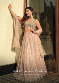 Rose Dust Lehenga Choli In Georgette With Sequins Embroidered Jaal And Mirror Border