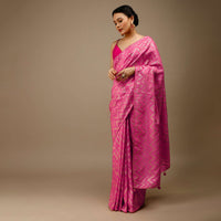 Azalea Pink Saree In Silk With Lurex Woven Chevron Design And Bandhani Unstitched Blouse