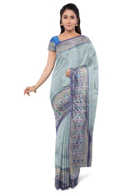 Azure blue banarasi saree with two toned blue blouse piece only on Kalki