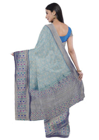 Azure blue banarasi saree with two toned blue blouse piece only on Kalki