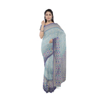 Azure blue banarasi saree with two toned blue blouse piece only on Kalki