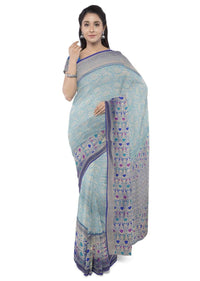 Azure blue banarasi saree with two toned blue blouse piece only on Kalki