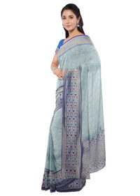 Azure blue banarasi saree with two toned blue blouse piece only on Kalki