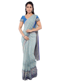 Azure blue banarasi saree with two toned blue blouse piece only on Kalki