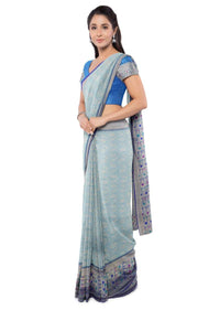 Azure blue banarasi saree with two toned blue blouse piece only on Kalki